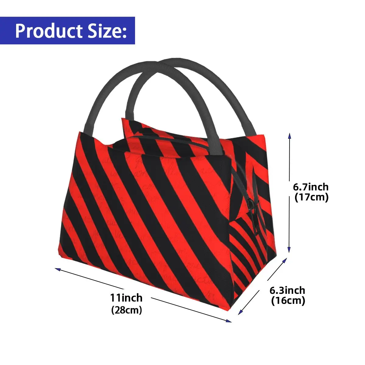 Black And Red Stripes Striped Geometric Lines Insulated Lunch Bag Storage Food Boxes Container Cooler Thermal Lunch Box Tote