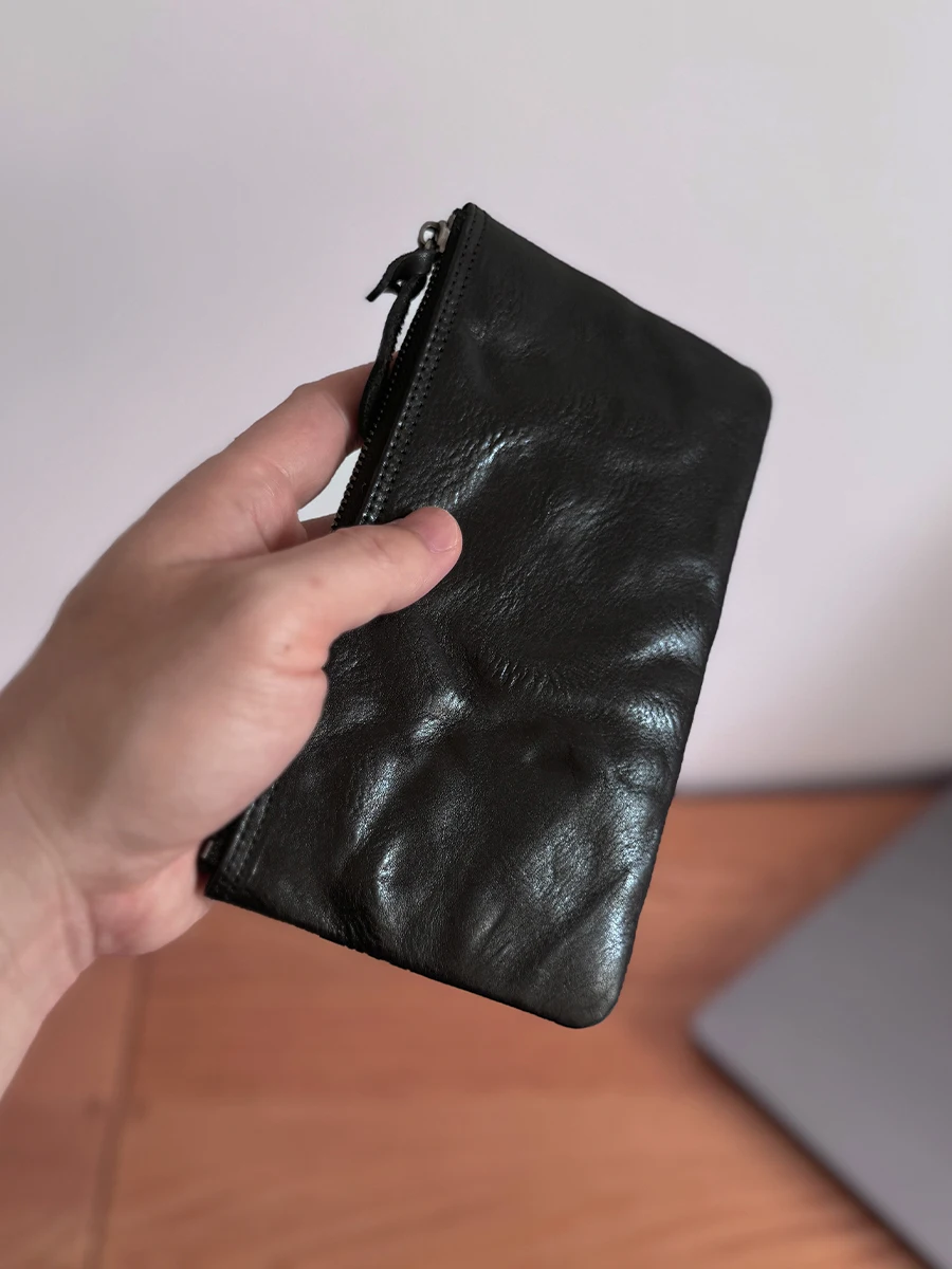 

Luxury Zipper Long Wallet First Layer Cow Leather High Quality Casual Simple Big Capacity Unisex Clutch Bag