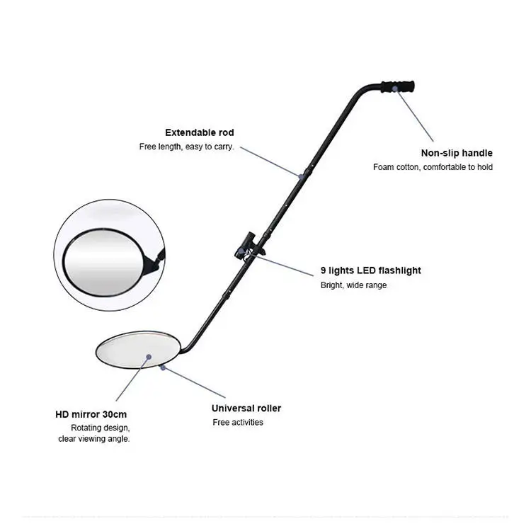 Retractable portable mirror 30cm acrylic mirror with light under car search inspection mirror