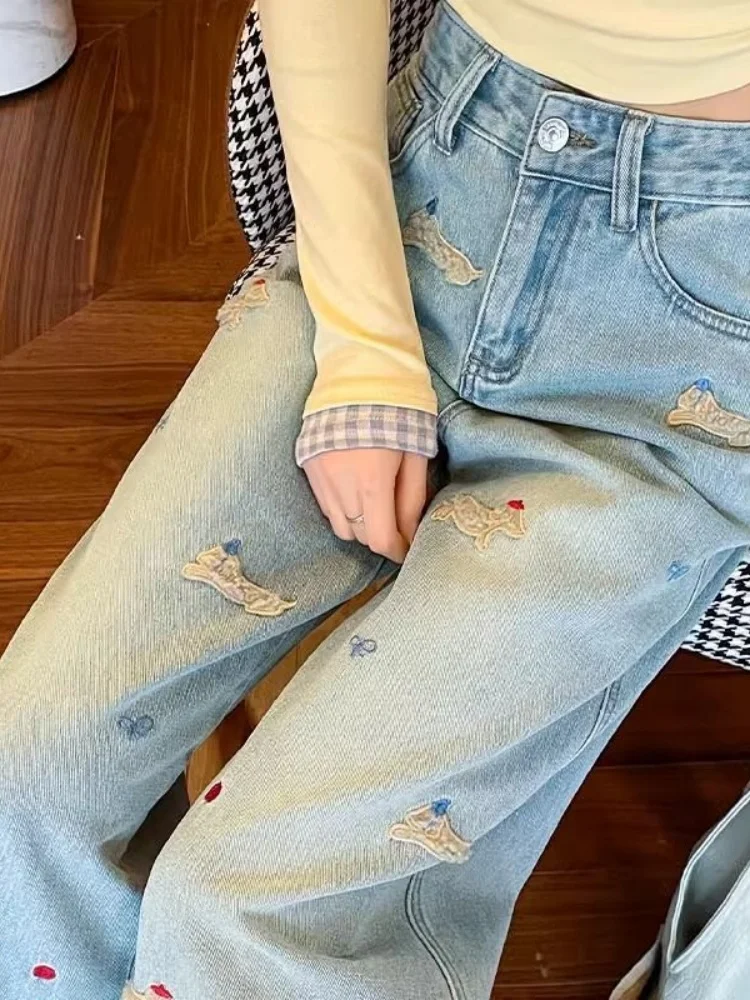 Spodnie jeansowe plus size z podszewką, damskie, jesienno-zimowe, luźne, z wysokim stanem, wyszczuplające, proste, z szerokimi nogawkami, codzienne, wygodne.