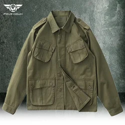 Multi-Pocket Cargo Jacket Men Tactics Solid Color Retro Casual Safari Style Loose Lapel Jackets M42 Casual Retro Outerwear New