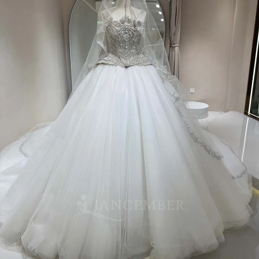 

Customized Strapless Sleeveless Wedding Dresses For Bride 2026 Princess Ball Gown Vestido De Novia Lace Beaded Court Train