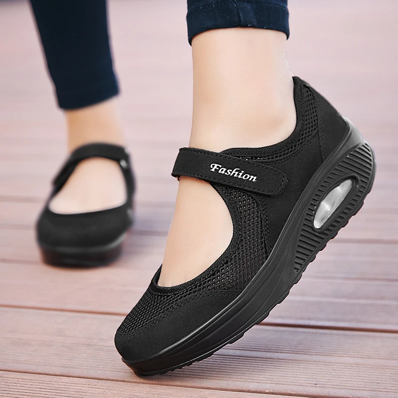 Luchtkussen Slip-On Vrouwen Wandelschoenen Orthopedische Diabetische Dames Platform Muilezels Mesh Lichtgewicht Slippers Wedge Vrouwelijke Sneaker