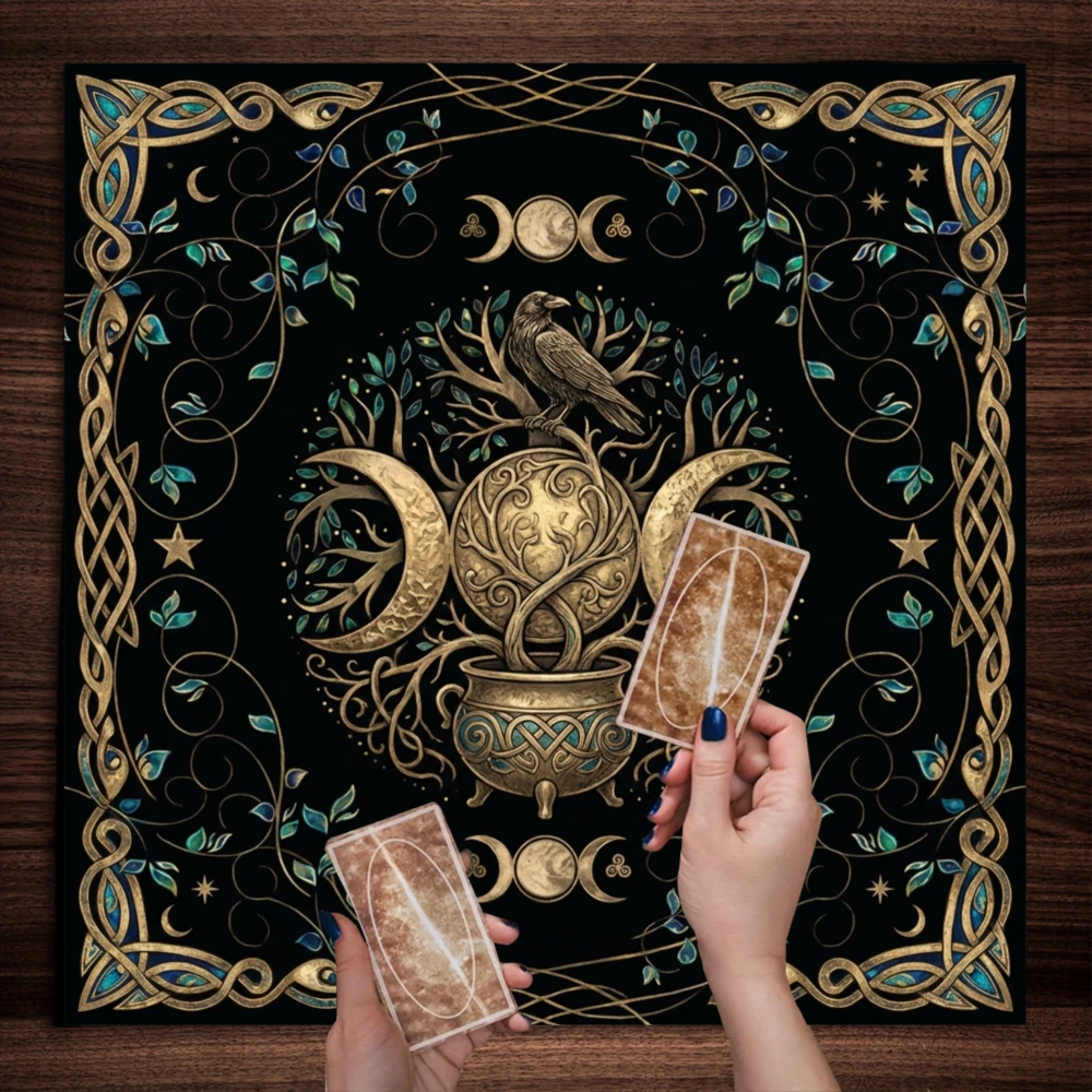 Tarot Cloth Neutral Tarot Cloth Astrology Sun Black Nordic Ritual Tablecloth Raven Moon Tree Triple Goddess Celtic Knot Tarot