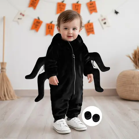 Babyspindelkostym Kreativ Halloween Dragkedja Cosplay Huva Jumpsuit med Fotskydd för Fest 6 best sales Halloween-kostym för bebisar - №5