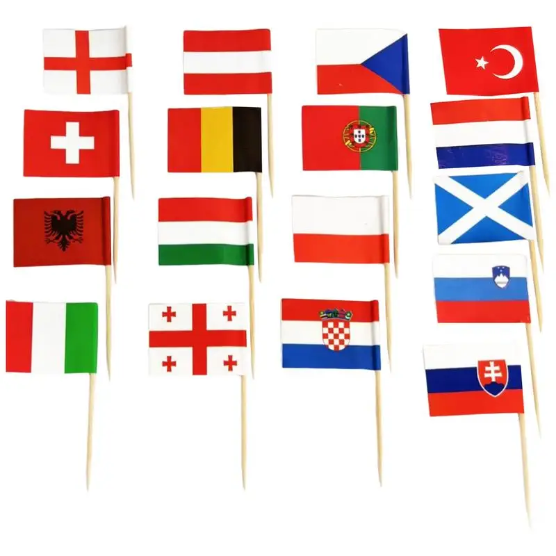 Flag Toothpicks Colorful National Flags Of 24 Countries 100pcs Cupcake Toppers Miniature Flags Cocktail Fruit Stick For Football