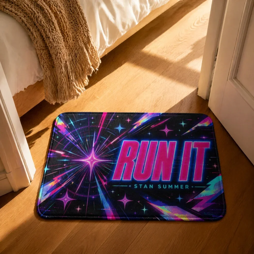 Cyberpunk Neon Star Floor Rug Crystal Velvet Meteor Lightning Trendy Pattern Non Slip Indoor Entryway Teen Boy Decor Doormat