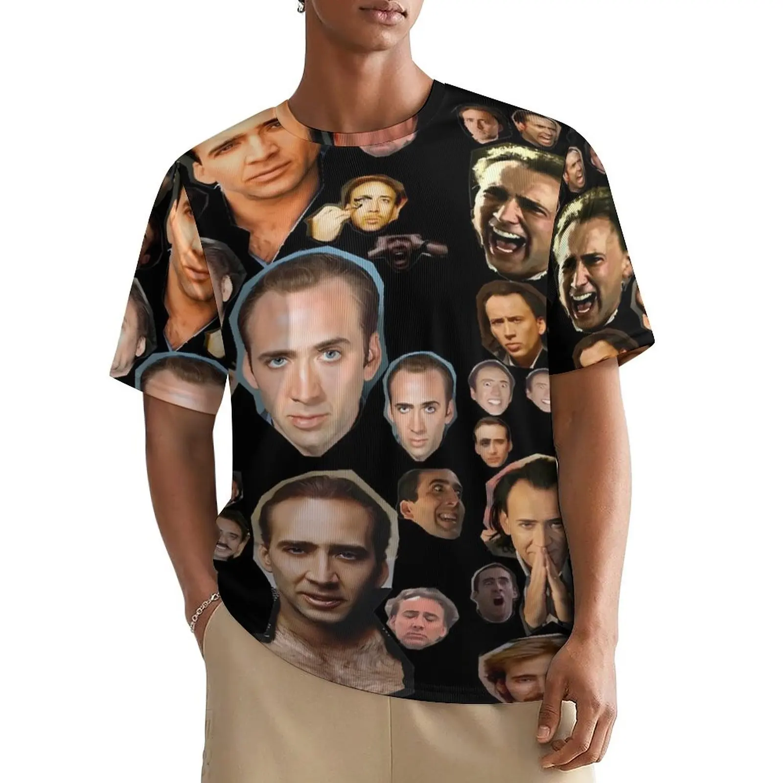 Nicholas Cage Faces T Shirt For Male Nick Cage Graphic O Neck T-Shirts Beach Popular  Clothing Short Sleeve Oversized Tee Shirt