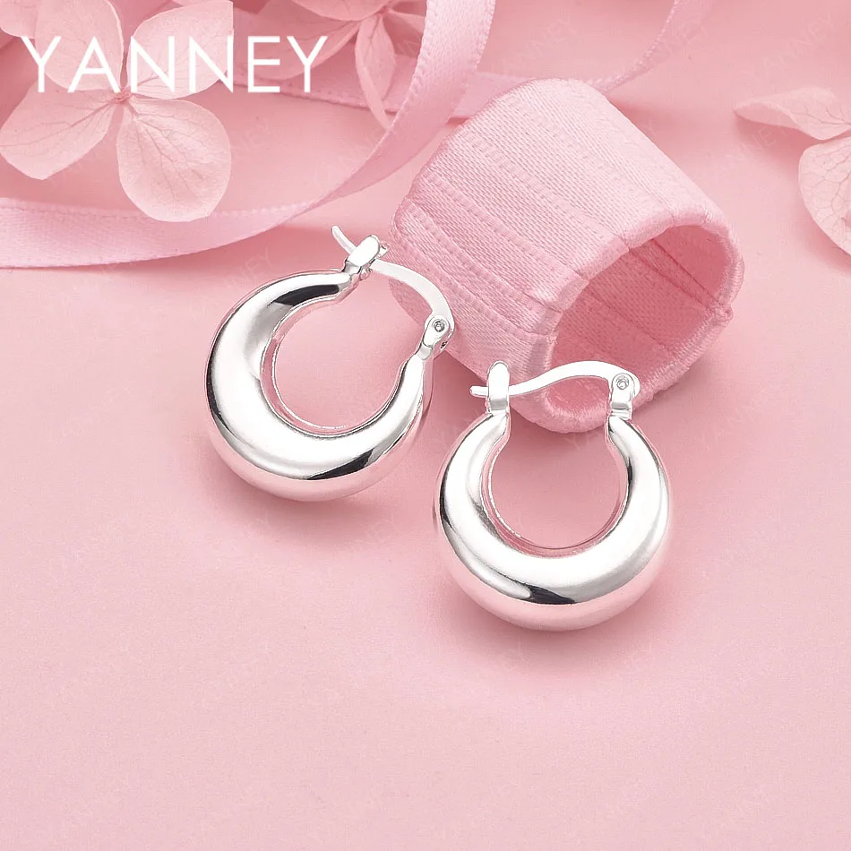 

Luxury 925 Sterling Silver Simple Round Earrings Fashionable Women's Gift Party Jewelry Wedding Accessories
