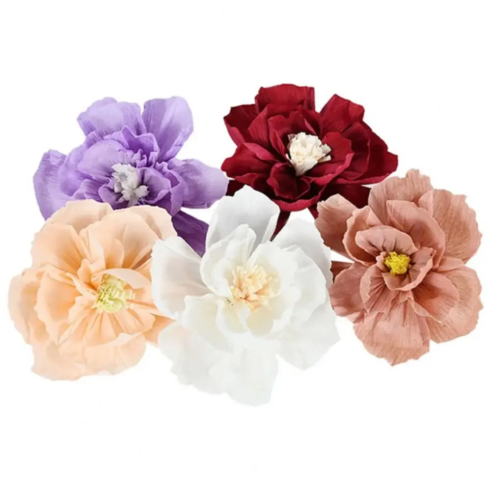 5pcs 25cm Crepe Paper Flower Festival Decor Light Weight Wrinkles Paper Flower Stereoscopic Multi Purpose Handmade DIY Flowers