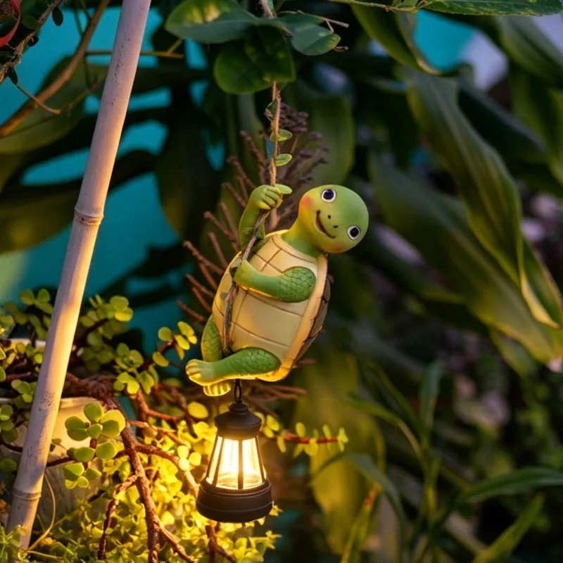 Creative Resin Turtle Statue Pendant Outdoor Garden Rabbit Ornaments Tree Animal Solar Pendant Garden Decoration Accessories