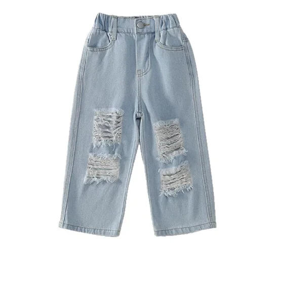 

Girls' Jeans New Spring/summer/autumn Outfit, Children's Stylish Wide Leg Pants, Baby's Autumn Ripped Jeans