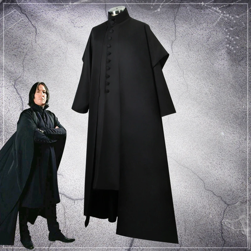 Movie Professor Severus Snape Cosplay Costume Anime Hogwartes School Black Cloak Robe Halloween Carnival Party Uniform Suits