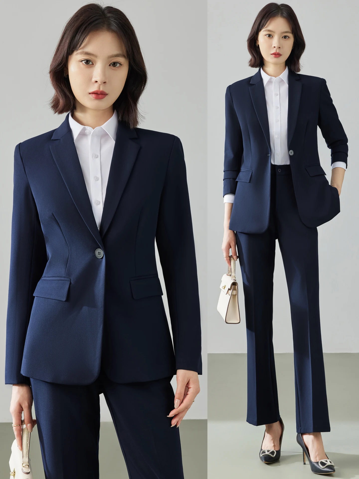 

Cobalt Blue Professional Women's Suit Set One Button Workwear Fashionable Commute Ready Full Polyester Fiber