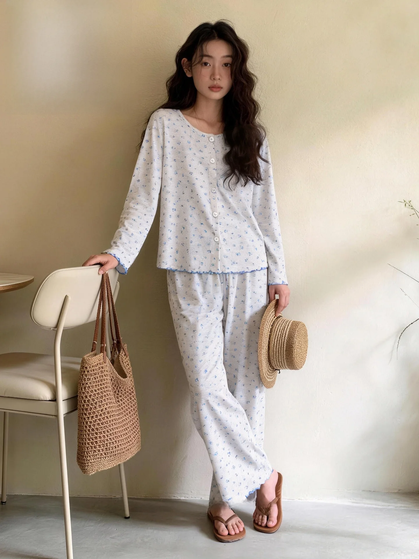 pigiama-in-lino-da-donna-maniche-lunghe-pantaloni-lunghi-fantasia-floreale-estivo-fresco-abbigliamento-da-casa-tessuto-intrecciato-comodo-morbido-scollo-rotondo