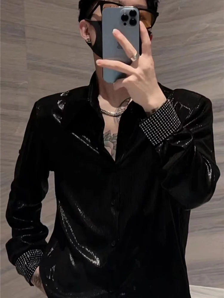 

Liquid Metal Sensation Loose Men's irt Nightclub Faionable Haome Trendy Summer Sun Protection Long Sve Casual irt