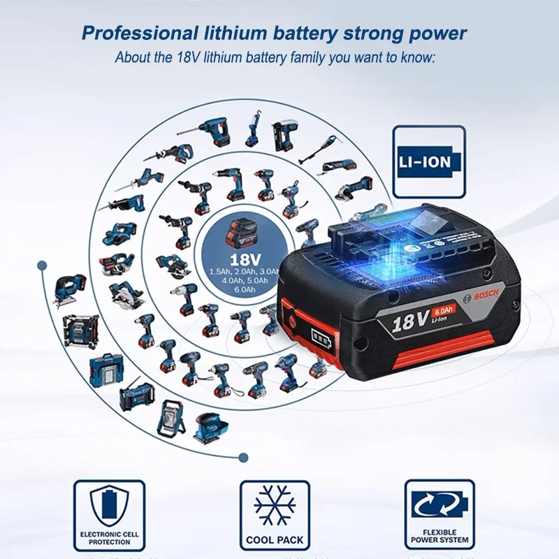 Профессиональная литиевая батарея Bosch 18 В, 6,0 Ач, BAT609 BAT609G BAT618 BAT618G, перезаряжаемый электроинструмент, совместимый с различной моделью
