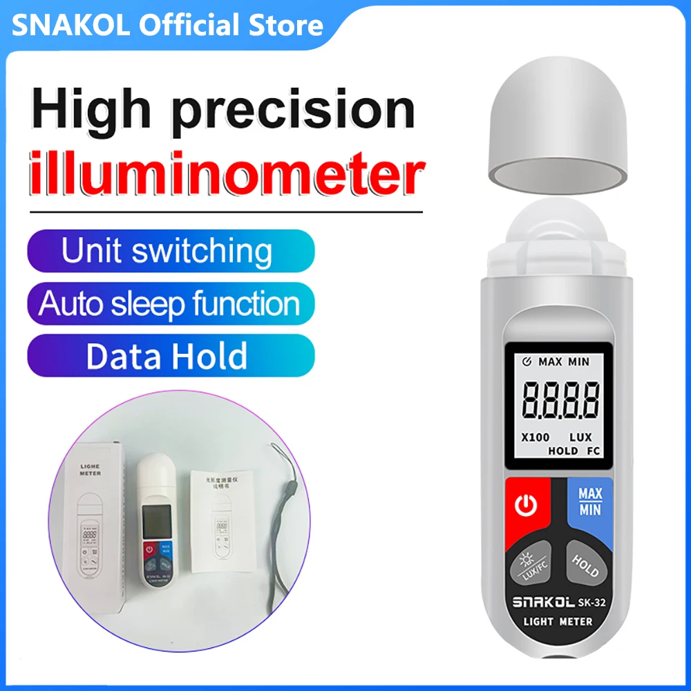 SK-32 Digital Illuminance Meter Light Meter Handheld Lux Tester LCD 0-200,000 Lux/Fc Pocket Luxmeter Photometer Grow Plants