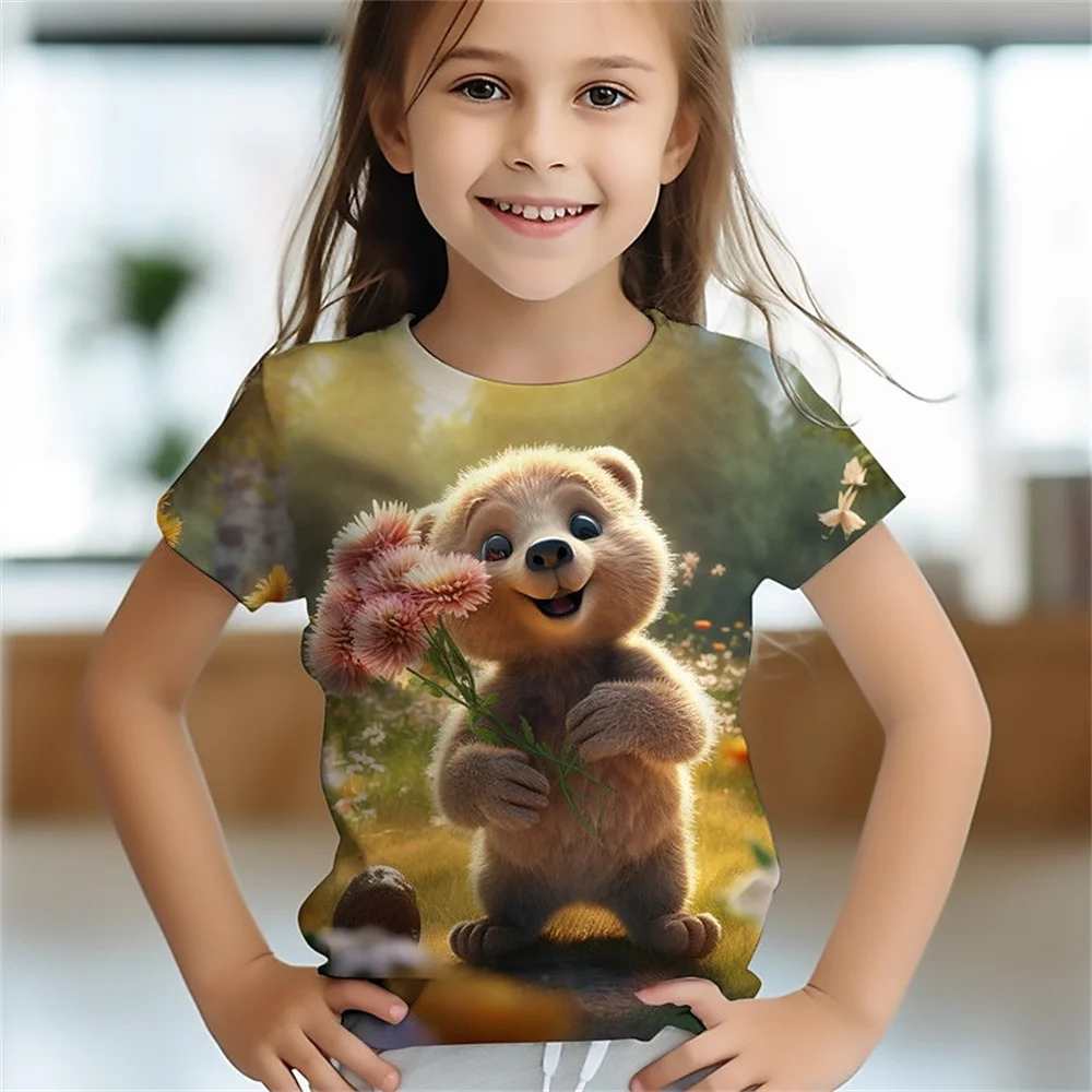 Camiseta informal de verano para niña, Camiseta cómoda y transpirable de manga corta con estampado 3d, divertida