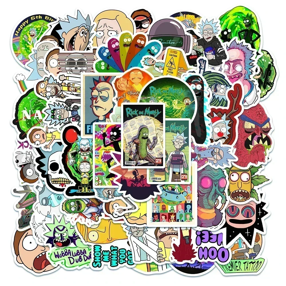 Cartoon Anime Ricks Mortys Stickers Waterproof Skateboard Travel Suitcase Phone Laptop Suitcase Disney Sticker Cute Kid Toy
