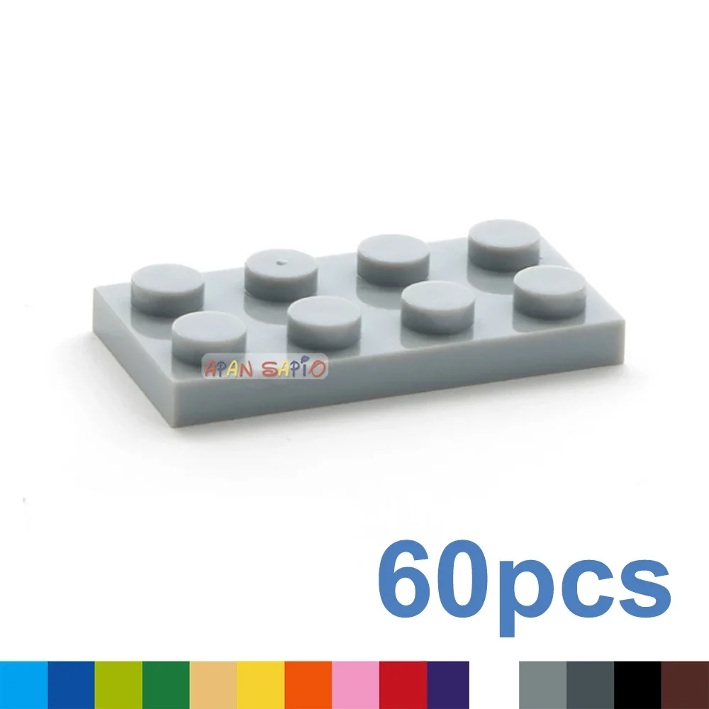 

60pcs DIY Building Blocks Thin Figure Bricks 2x4 Dots Educational Creative Size Compatible With 3020 Plastic Toys for Children