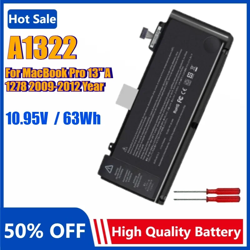 

New Replacement Laptop Battery A1322 63Wh for MacBook Pro A1322 A1278 2009-2012 Year 13" MC101 MD314 MD102 MC700 MB990 MB991