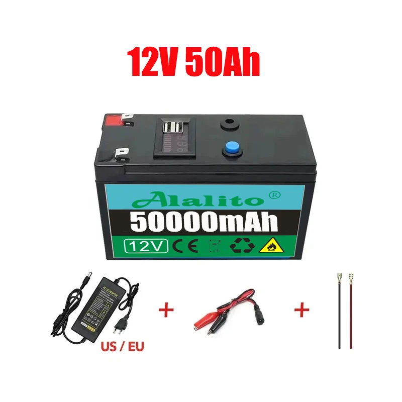 12V Battery 50Ah 18650 lithium battery pack Rechargeable battery for solar energy electric vehicle battery+12.6v3A charger