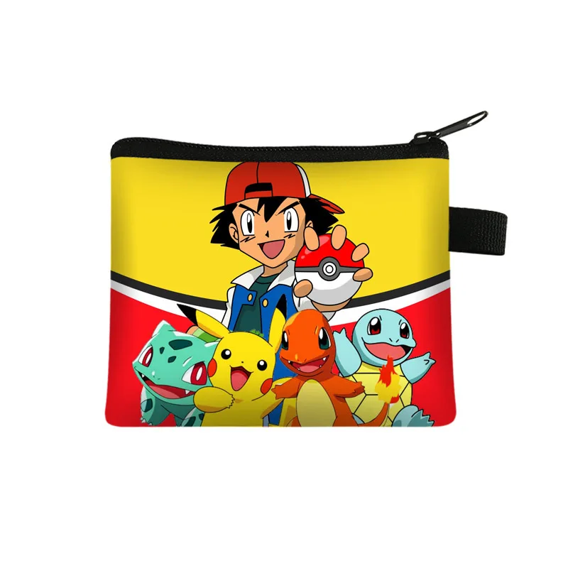 

Pokemon Kids Cartoon Coin Purse Pikachu Animation Printed Coin Key Storage Bag PU Wallet Portable ID Card Meal Card Bag