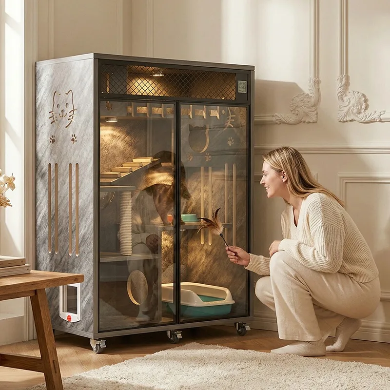 

Настраиваемая многоуровневая большая вилла-шкаф для кошек из алюминиевого сплава со стеклянной дверью, сделано в Китае