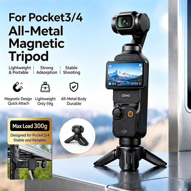 All-Metal Magnetic Tripod For Insta360 Luna Ultra X5 DJI Pocket4/3 Camera with 1/4 Thread Mini Fixed Stand Support Leg Accessory