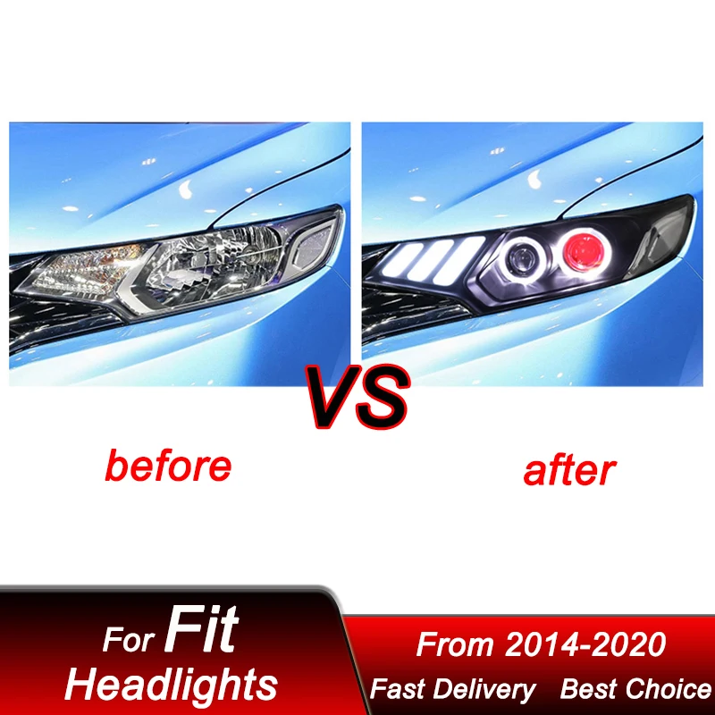 تصفيف السيارة المصابيح الأمامية لهوندا صالح GK5 2014-2020 موستانج نمط كامل LED الجمعية ترقية عدسة العارض اكسسوارات عدة