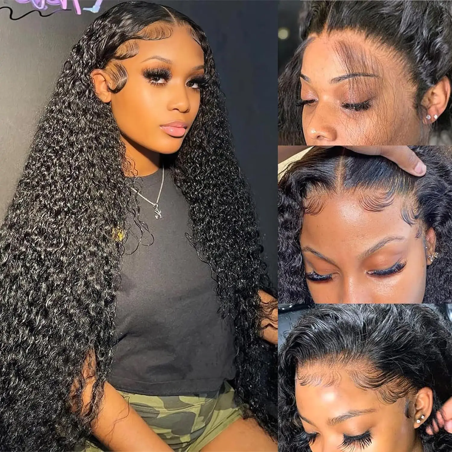 Deep Wave Lace Front Wigs Human Hair 13x4 Lace Front Wigs Pre Plucked 180%Density Deep Curly Human Hair Wig For Women Natural