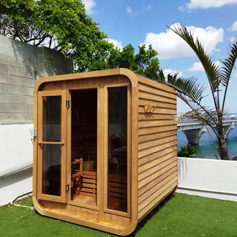Smartmak New Design Canadian Hemlock Red Cedar Cube Outdoor Sauna Room Professional Customization