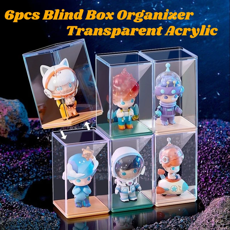 6pcs Blind Box Acrylic Organizer Dust-proof Stackable Desktop Display Storage for Figurines Toys Collectibles