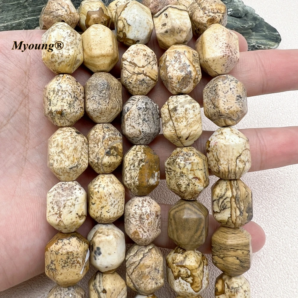 13*18MM Faceted Large Natural Stone Picture Jaspers Cutting Nugget Beads MY230902
