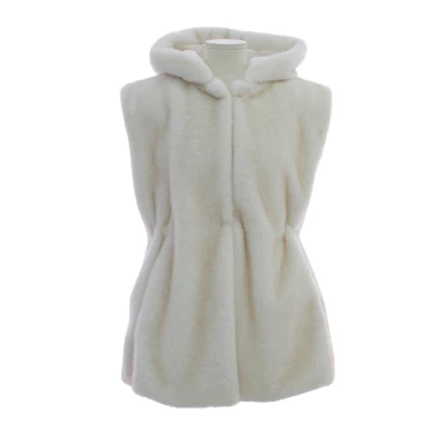 Luxury Faux Fur Coats Elegant Lady Korean Fashion Design Hooded Sleeveless Invisible Metal Hook Buttons Solid Color Women Coat