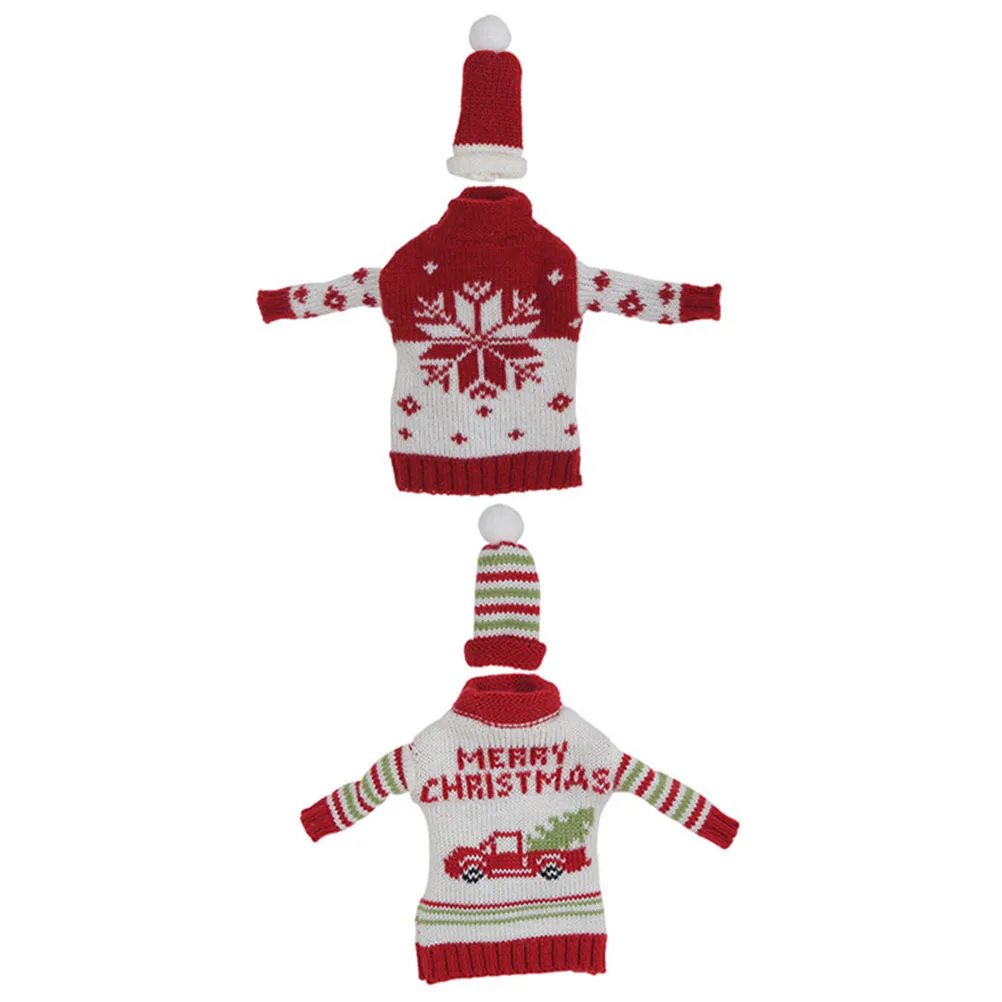 

2Sets Christmas Wine Bottle Covers Soft Knitted Reusable Xmas Bottle Hats Decorative Wine Party Accessories Christmas Accessory