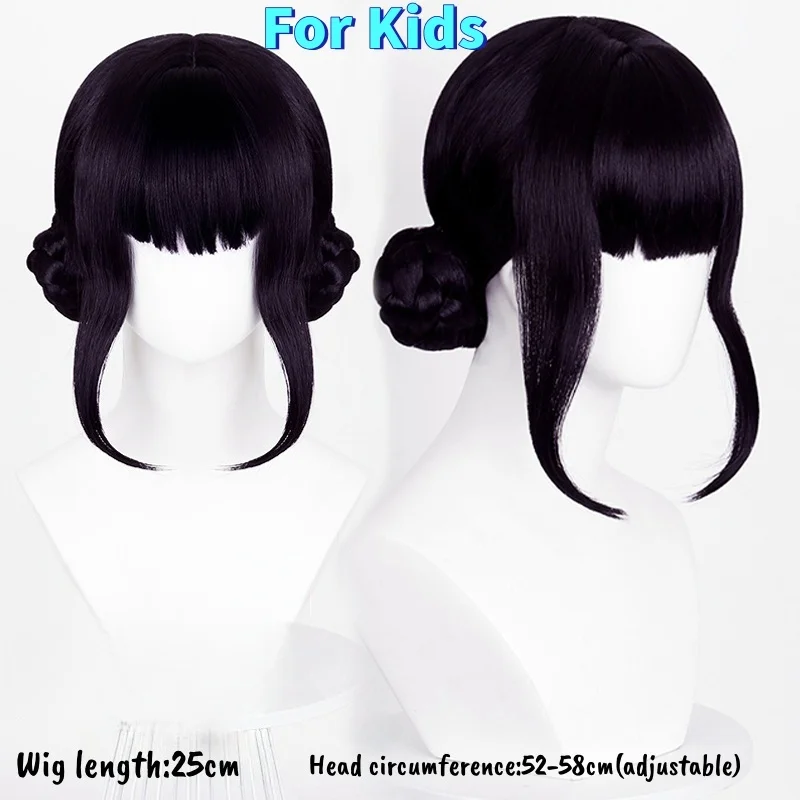 Pelucas de Cosplay de Anime Kpop para niñas, pelo trenzado largo morado para mujeres, peluca corta negra con 2 bollos para disfraz de fiesta de Halloween