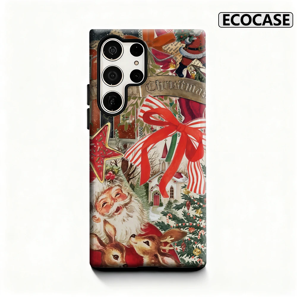 Festliche Weihnachtsszenen-Collage-Handyhülle für Samsung Galaxy S25 Ultra S24 S23 Ultra Plus, glänzende doppellagige Rückseite