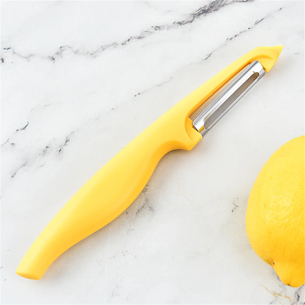 Melon Planer Knife Modern Stainless Steel Melon Planer Kitchen Gadget Vegetable Peeler One-word Fruit Peeler Handheld Yellow