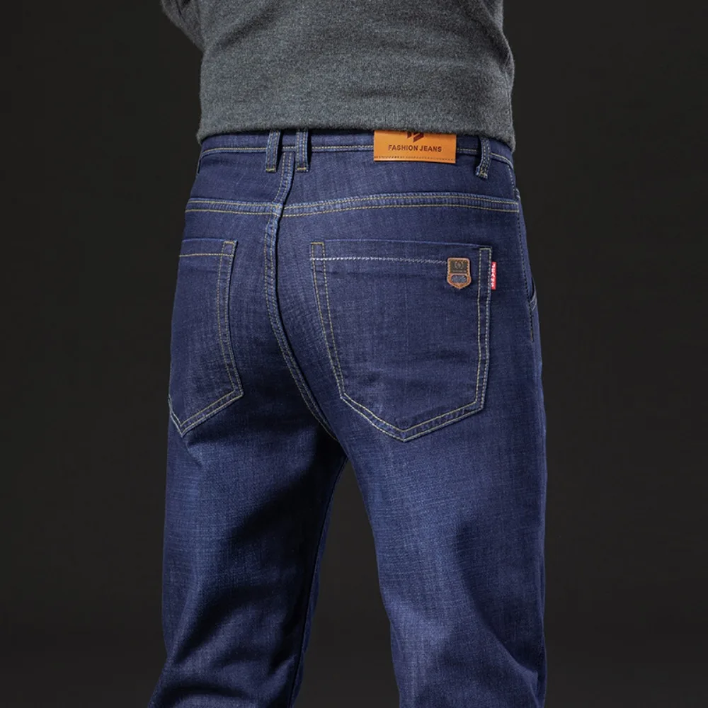 Calça jeans de pelúcia térmica para homens, calça de lã, calça reta de veludo quente, marca de qualidade inverno