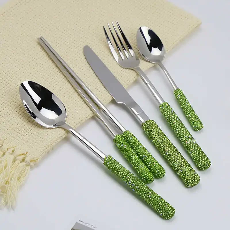 Bling Rhinestones Dinnerware Set Stainless Steel Cutlery Western Fork Steak Knife Spoon Chopsticks Tableware Set Flatware Gift