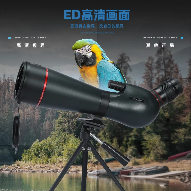 BOSSDUN-telescopio multirecubierto para observación de aves, mira telescópica con Zoom de 45 grados, vista de Luna y caza, 20-60x80ED