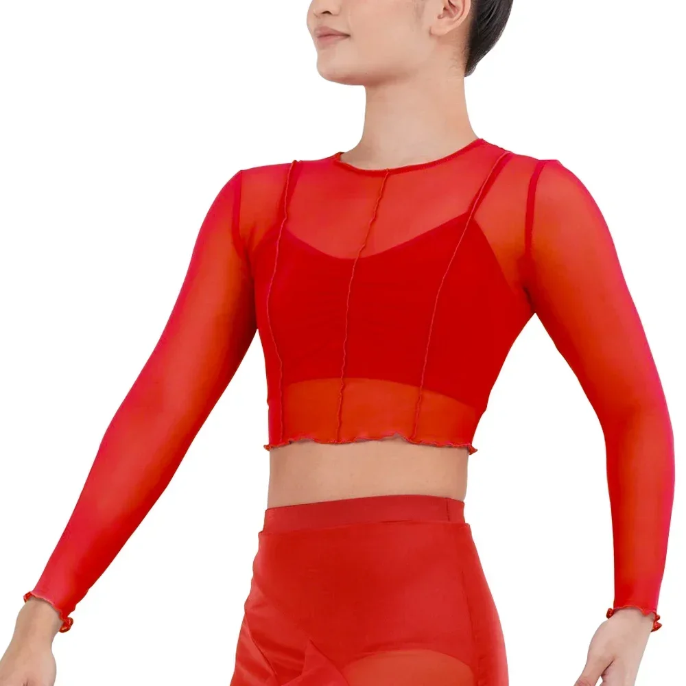 MiDee 2-częściowy siatkowy top dla dziewczynek z długim rękawem i okrągłym dekoltem Kostium do tańca jazzowego Modren Contemporary Lyrical Dance Costume — zdjęcie 5