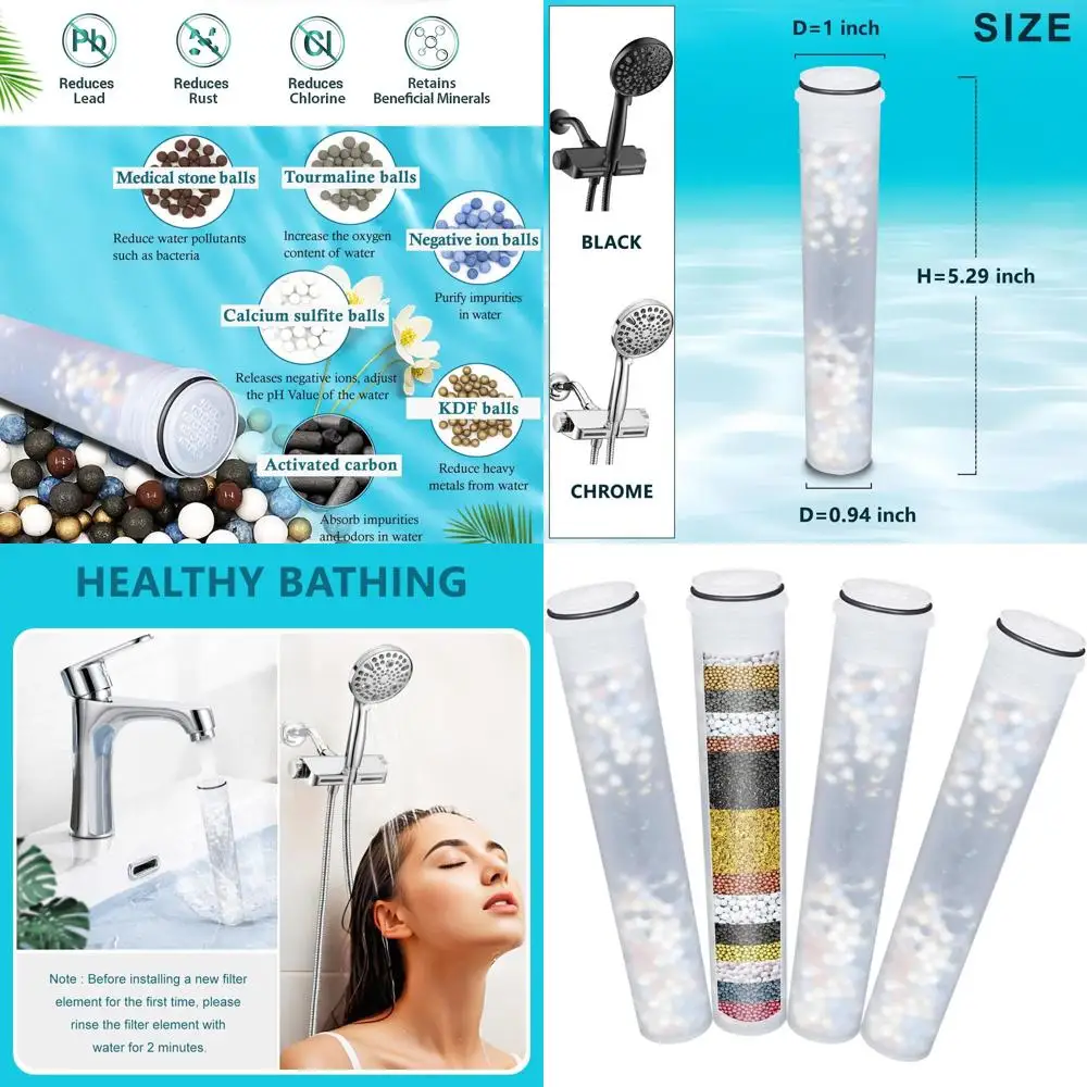 

High-Efficiency Hard Water Filter for SSJ731/SW9730 Shower Heads - 4-Pack with Handheld Combo and HOPOPROSS5775 Spray Head