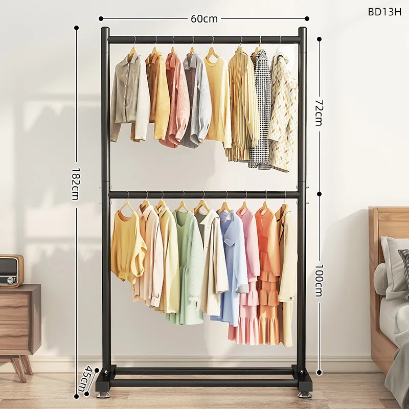 Double-layer drying rack Floor-to-ceiling vertical clothes drying rod Household hanger Indoor simple storage racks