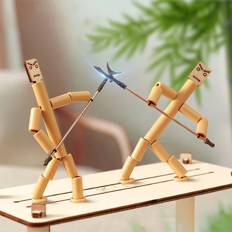 DIY Small Bamboo Man Two Player Battle Fun Interactive Party Games Educational Toy Desktop Thread Puppet Games Competition