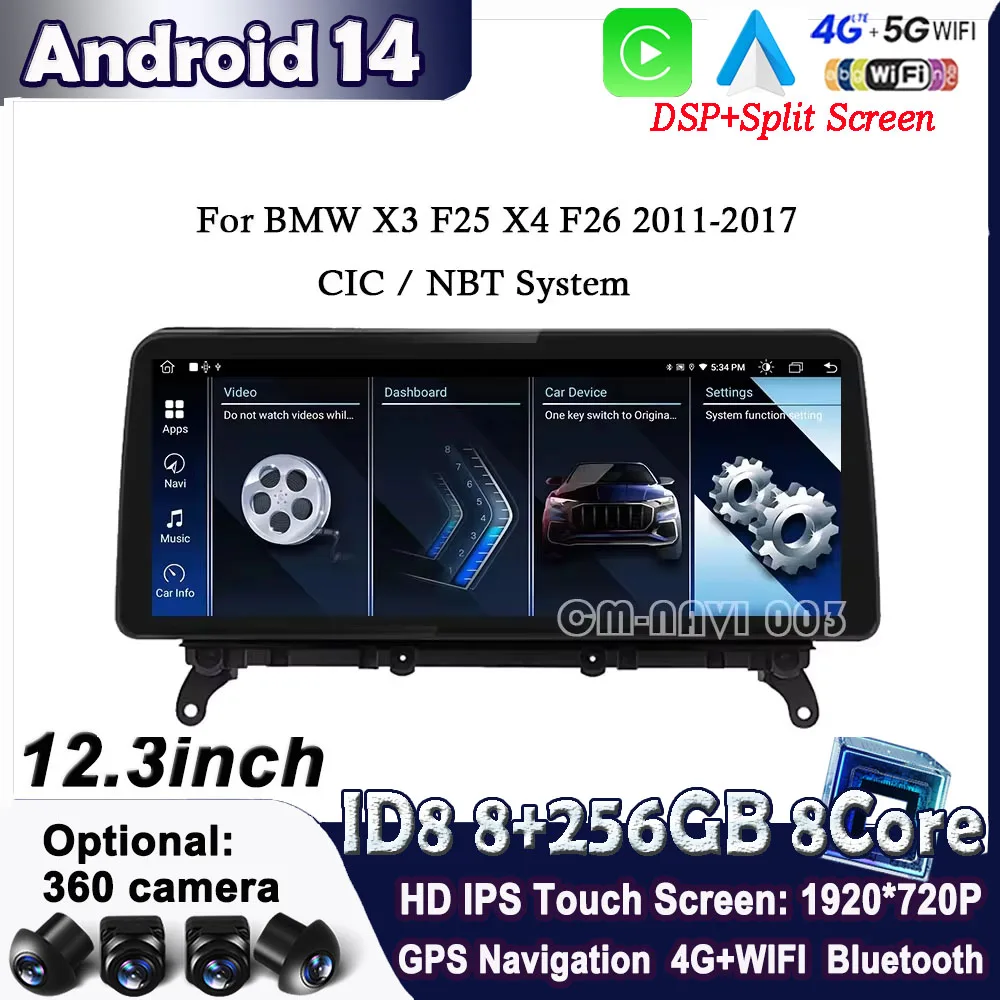 For BMW X3 F25 X4 F26 2011 - 2017 CIC NBT System Android 14 Auto Multimedia Player Carplay Radio GPS Navigation 1920X720P 12.3''