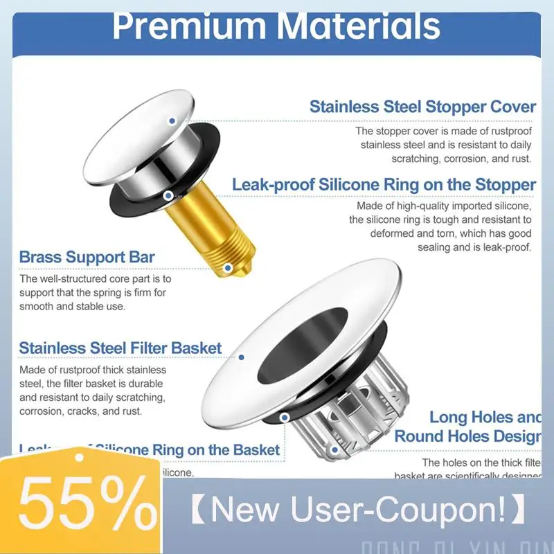 A81M Nieuw - Koperen kuipplug, Catcher 2-in-1 -Up-ontwerp, haarvangst voor aftapplug met anti-verstoppingsfiltermand voor bad