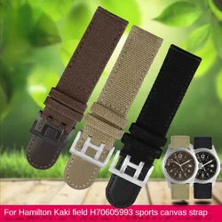 Canvas Genuine Leather Watch Strap for Hamilton H68201993 H70605963 Waterproof Sweat-Proof Watchband Accessories 20 22mm